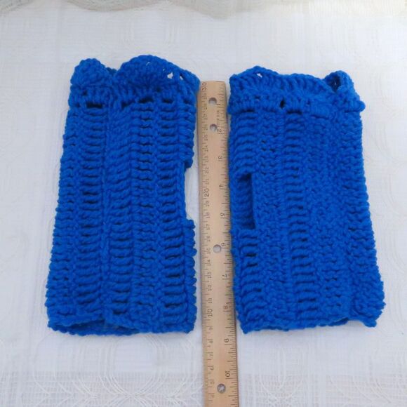 Handmade Royal Blue Crocheted Fingerless Gloves, Fingerless Mittens Women - Picture 7 of 8